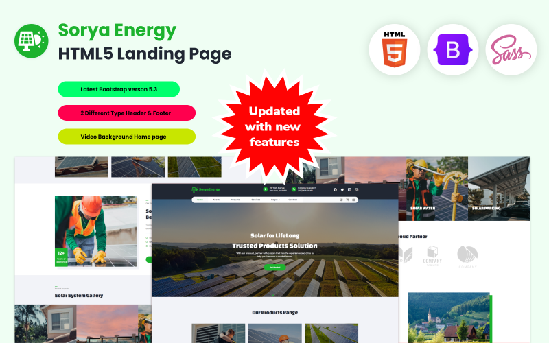 Sorya Energy - Solar Energy HTML5 Landing Page Landing Page Template