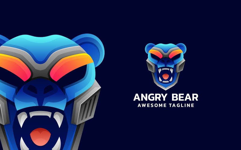 Angry Bear Gradient Logo Design Logo Template