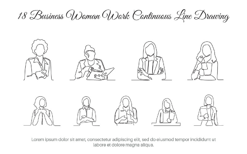 18 Business Woman Work Continuous Line Drawing Illustration