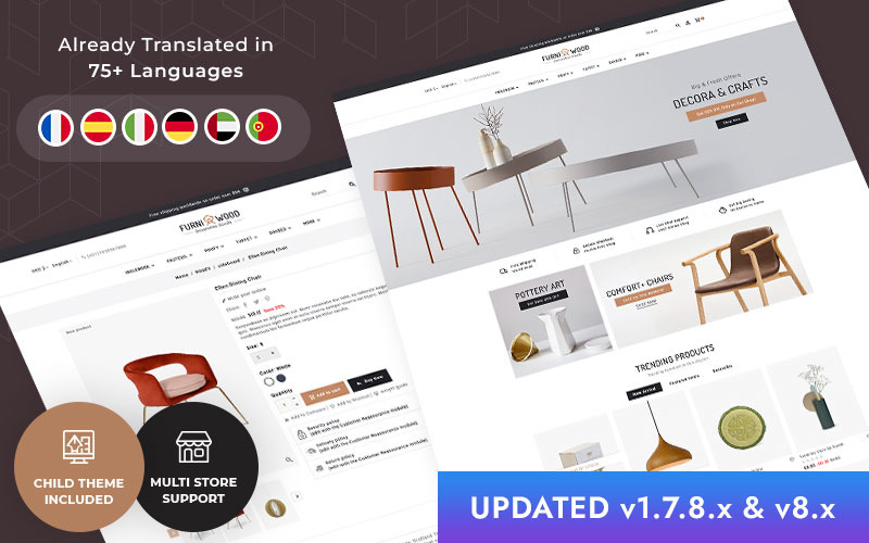 FurniWood - Furniture, Home Interior Art & Crafts PrestaShop Responsive Theme PrestaShop Theme