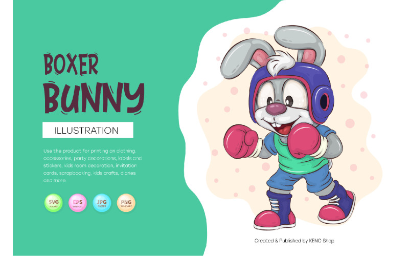 Cartoon Bunny Boxer. T-Shirt, PNG, SVG. Vector Graphic