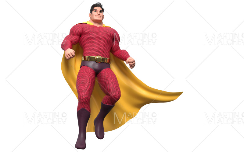 Superhero Flying and Smiling on White 2 3D Render Illustration