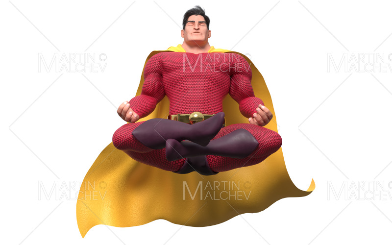 Superhero Meditating on White 2 3D Render Illustration