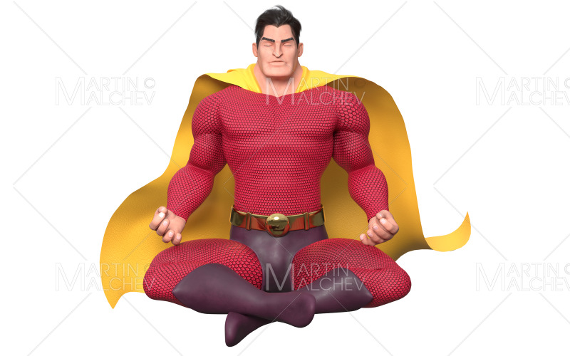 Superhero Meditating on White 3D Render Illustration
