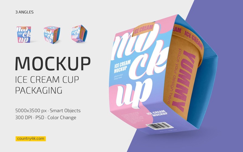 Ice Cream Cup Packaging Mockup Set Product Mockup