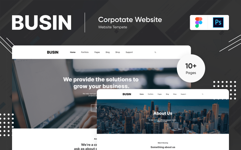 Landing Page PSD Figma Template "Busin One" PSD Template