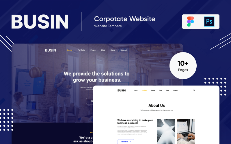 Landing Page PSD Figma Template "Busin Two" PSD Template