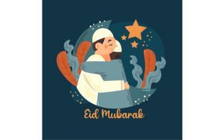 Eid Al-Fitr Mubarak with Two Man Embracing Illustration