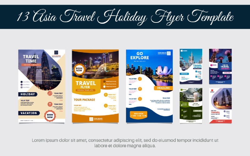 13 Asia Travel Holiday Flyer Template Illustration