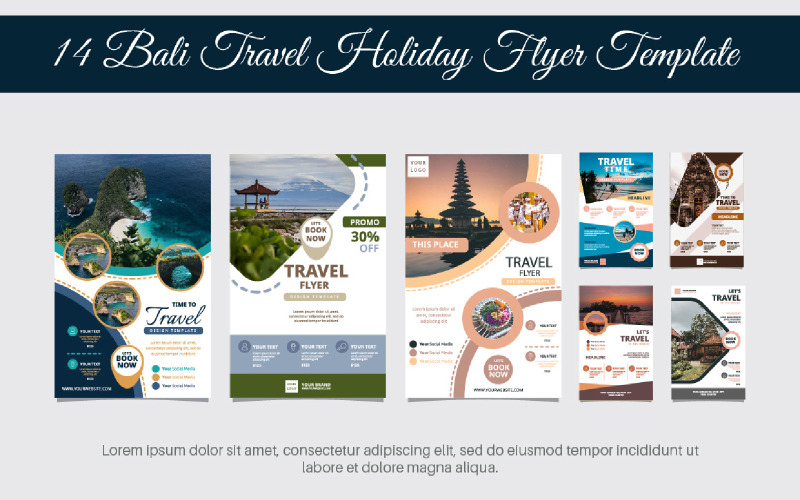 14 Bali Travel Holiday Flyer Template Illustration