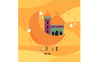 Eid Al-Fitr Mubarak Greeting Illustration