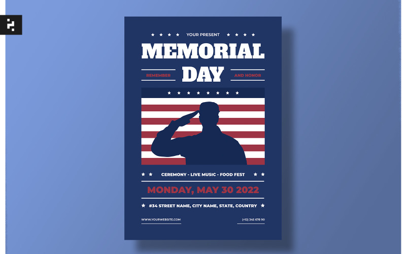 Navy Illustrative Memorial Day Flyer Template Corporate Identity