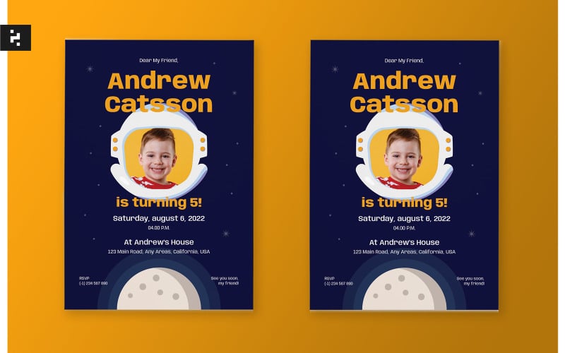 Kids Birthday Invitation Template - Space Galaxy Theme Corporate Identity