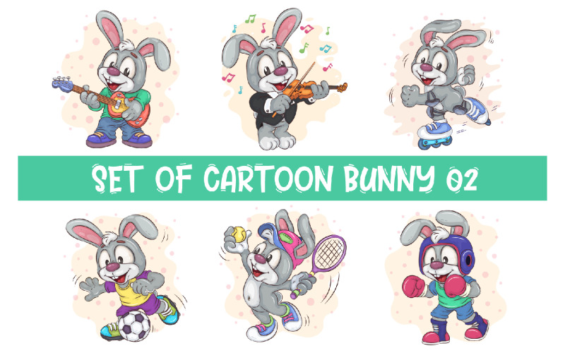 Set of Cartoon Bunny Image_02. T-Shirt. Vector Graphic