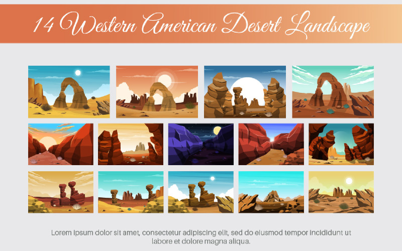 14 Western American Desert Landscape Illustration
