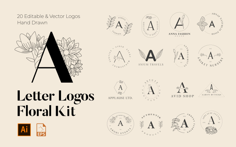 A Letter Floral Handmade Logos Templates Logo Template