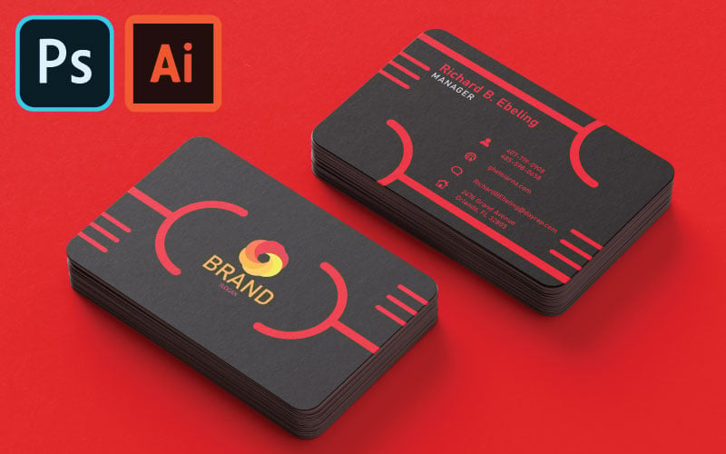 Modern Red and Black Business Card - Business Card Corporate Identity