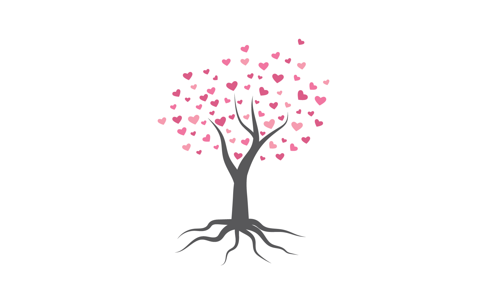Árbol de amor con diseño de ilustración vectorial de hojas de corazón