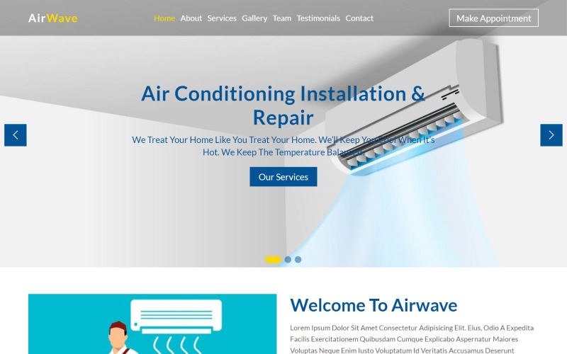 AirWave - Air Conditioning & heating HTML Landing Page Template
