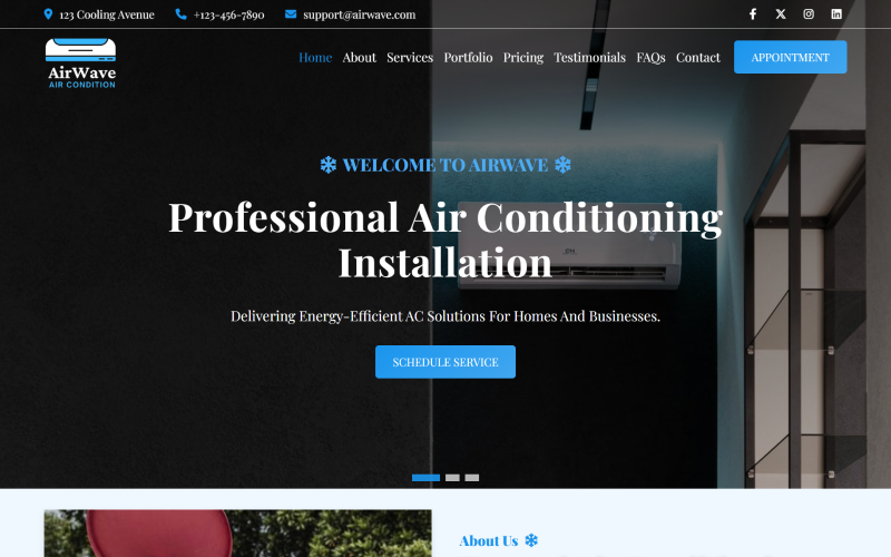 AirWave - Air Conditioning & heating HTML Landing Page Template