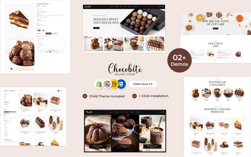 Chocobites - Chocolate, Sweets, Bakery, and Cake Shopify Responsive Website Template Shopify Theme