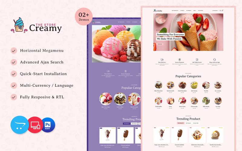 Creamy - Ice Cream, Drink, Cake Store Multipurpose OpenCart Store OpenCart Template