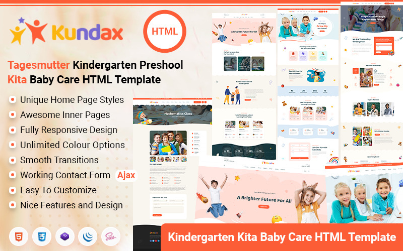 Kundax - Kindergarten Children Baby Care Education Center HTML Template Website Template