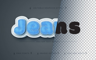 3D Jeans Textile - Editable Text Effect Font Style, Graphics Illustration