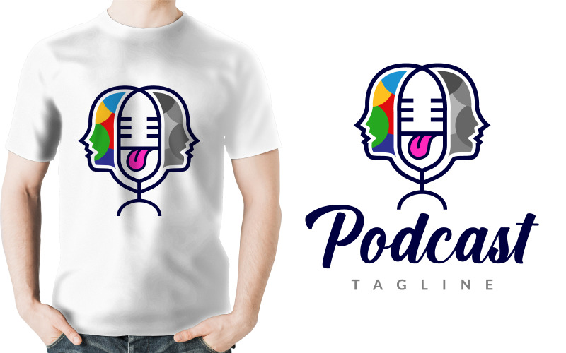 Human Tongue Microphone Podcast Logo Logo Template