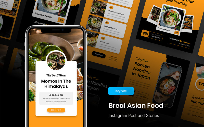Breal - Asian Food Instagram Post and Stories Keynote Template