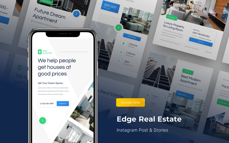 Edge - Real Estate Instagram Post and Stories Google Slide Template