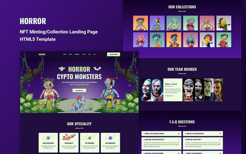 Horror - NFT Minting/Collection Landing Page HTML5 Template Landing Page Template