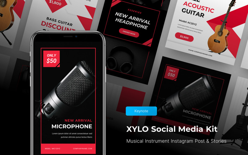 Xylo - Musical Instrument Instagram Post and Stories Keynote Template