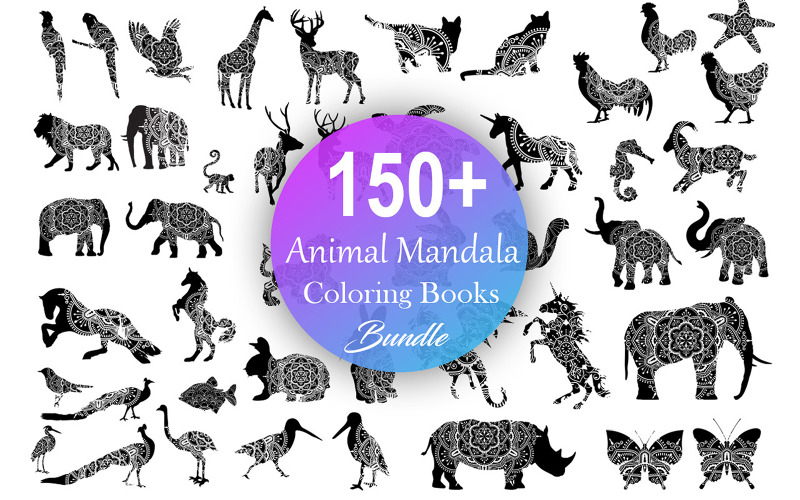 Animal Mandala Coloring Books Bundle Vector Graphic