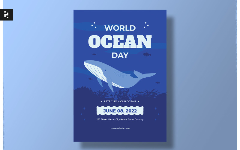 Blue Illustrated Ocean Day Flyer Template Corporate Identity