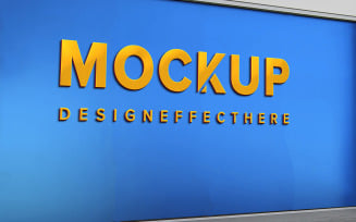 Golden Logo Mockup on Blue Wall