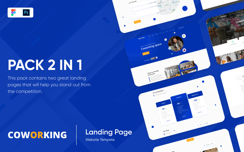 Landing Page Coworking Template PSD Figma PSD Template