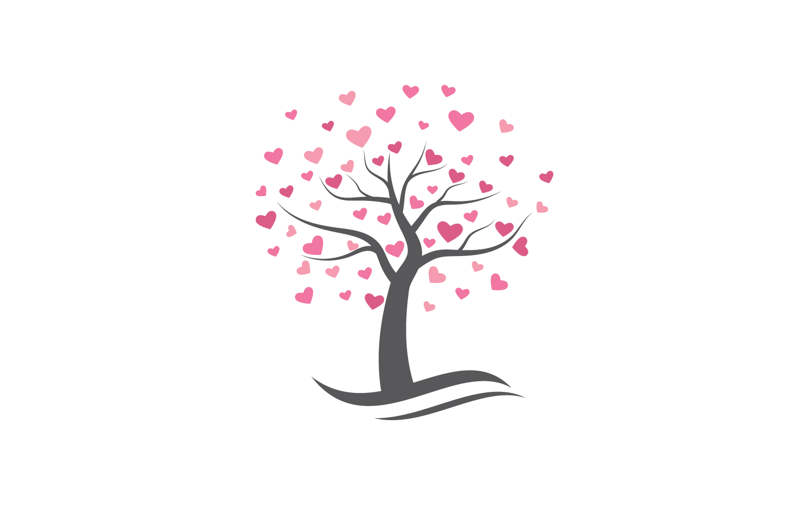 Baum mit Herz verlässt Logoillustrations-Vektor-flaches Design