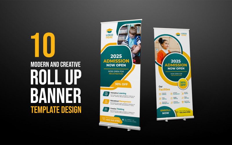 Creative school admission Roll Up Banner template Corporate Identity