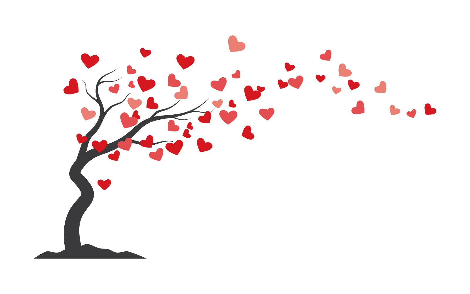 Logo d'arbre avec conception plate de vecteur de feuilles de coeur