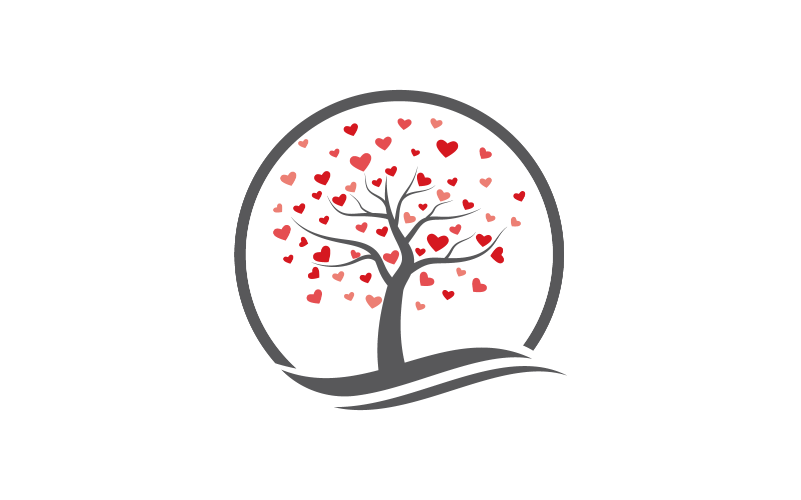 Logotipo de árvore de amor ou árvore com coração deixa design vetorial de logotipo