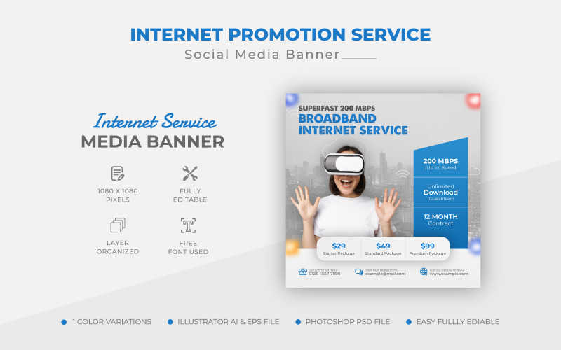Broadband internet service square Instagram post or web banner design Social Media