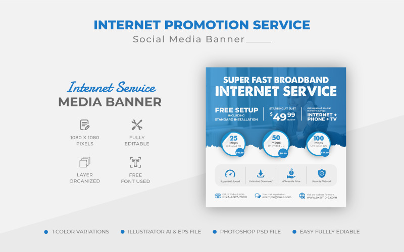 Internet service Instagram post or web banner design template Social Media