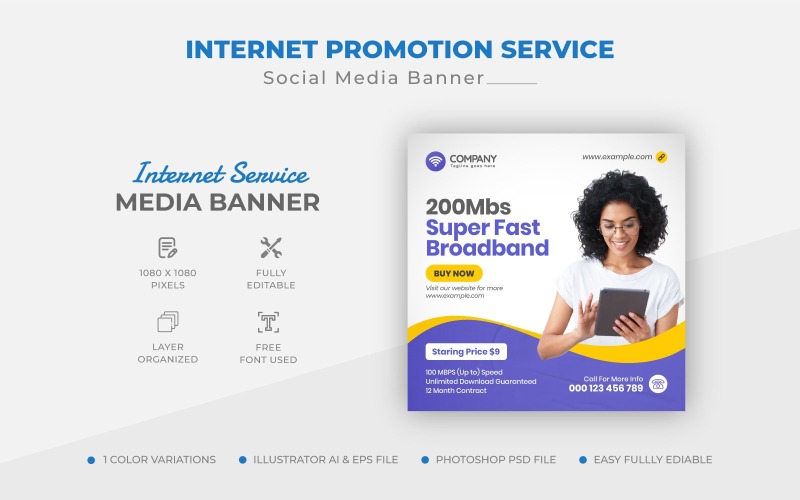 Internet Service Promotion Instagram Post Banner Template Social Media