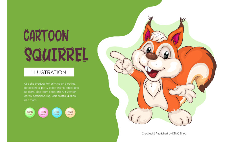 Cute Cartoon Squirrel. T-Shirt, PNG, SVG. Vector Graphic