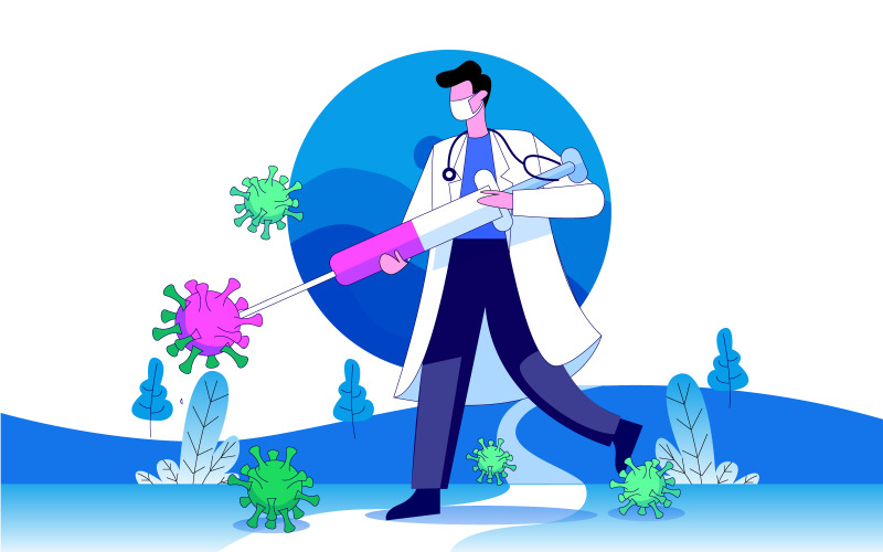 Doctor Fighting With Virus Free Illustration Concept Vector