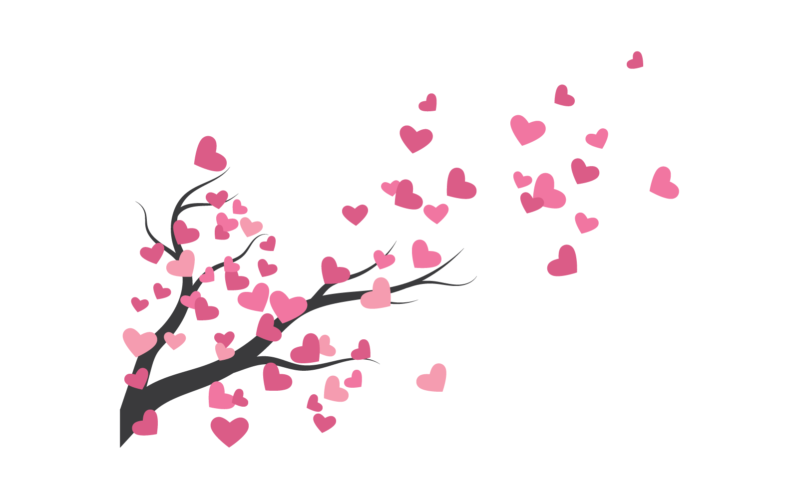 Tree With Heart Leaves Vector flat Design