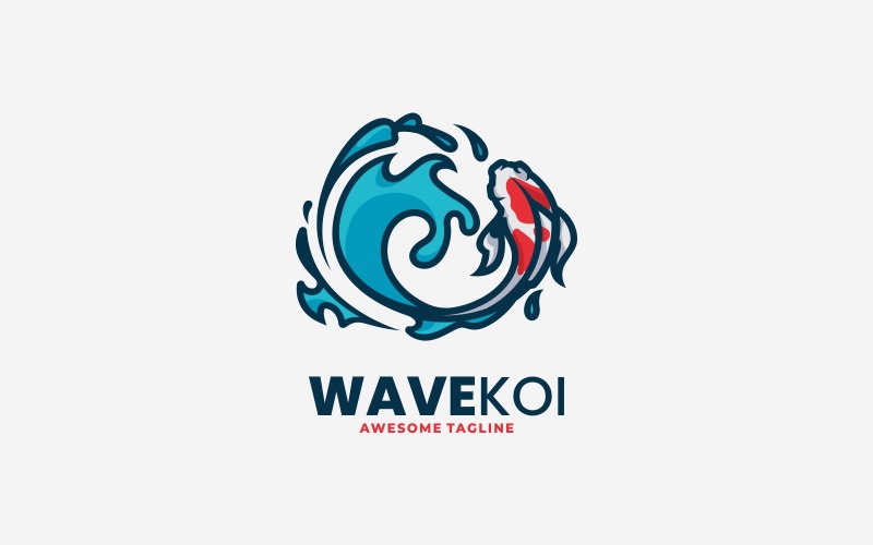 Wave Koi Simple Mascot Logo Logo Template