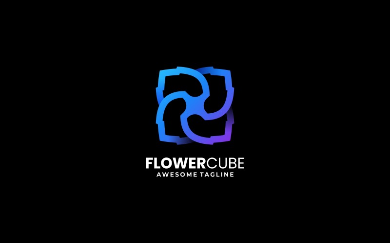 Flower Cube Line Art Logo Logo Template
