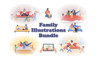Family Flat Color Vector Illustrations Bundle